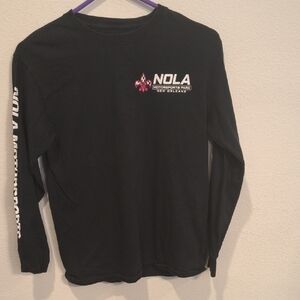Nola Motorsports Black Long Sleeve Tee with Red Fleur-de-lis Men's Medium